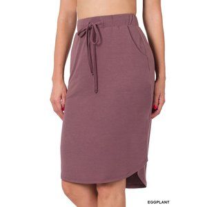 Zenana Drawstring Skirt with Pockets Eggplant